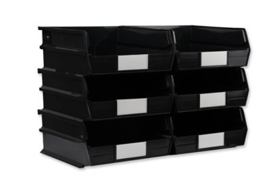 Triton Products 10-7/8 in. L x 11 in. W x 5 in. H Black Stacking, Hanging, Interlocking Polypropylene Bins, 6 CT