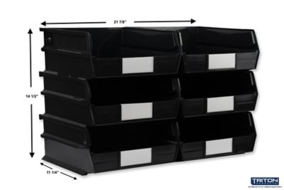 Image showing  10-7/8 in. L x 11 in. W x 5 in. H Black Stacking, Hanging, Interlocking Polypropylene Bins, 6 CT