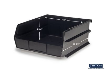 Image showing  10-7/8 in. L x 11 in. W x 5 in. H Black Stacking, Hanging, Interlocking Polypropylene Bins, 6 CT
