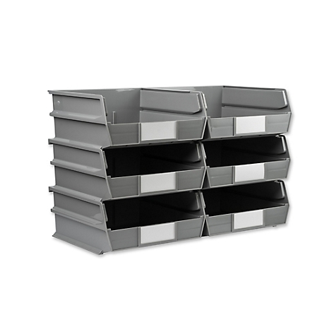 Triton Products 10-7/8 in. L x 11 in. W x 5 in. H Gray Stacking, Hanging, Interlocking Polypropylene Bins, 6 CT