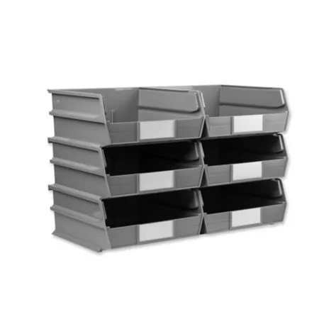 Triton Products 10-7/8 in L x 11 in L x 5 in H Gray Stackable Hanging Locking Polypropylene Bins 6 CT Storage Bins