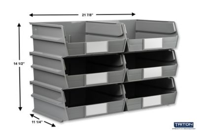 Image showing  10-7/8 in. L x 11 in. W x 5 in. H Gray Stacking, Hanging, Interlocking Polypropylene Bins, 6 CT