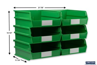 Image showing  10-7/8 in. L x 11 in. W x 5 in. H Green Stacking, Hanging, Interlocking Polypropylene Bins, 6 CT