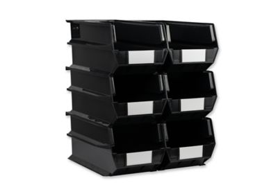 Triton Products 14-3/4 in. L x 8-1/4 in. W x 7 in. H Black Stacking, Hanging, Interlocking Polypropylene Bins, 6 CT