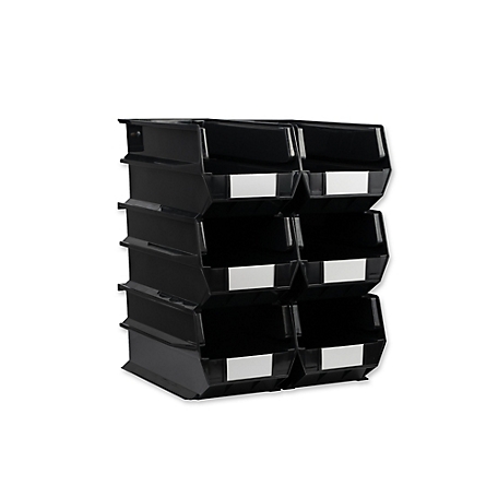 Triton Products 14-3/4 in. L x 8-1/4 in. W x 7 in. H Black Stacking, Hanging, Interlocking Polypropylene Bins, 6 CT