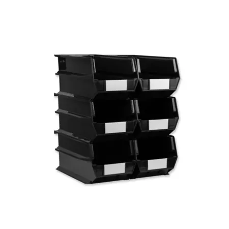 Triton Products 14-3/4 in L x 8-1/4 in W x 7 in H Black Stackable Hanging Locking Polypropylene Bins 6 CT Storage Bins