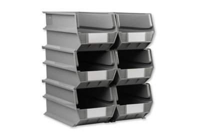 Triton Products 14-3/4 in. L x 8-1/4 in. W x 7 in. H Gray Stacking, Hanging, Interlocking Polypropylene Bins, 6 CT