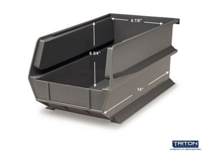 Image showing  14-3/4 in. L x 8-1/4 in. W x 7 in. H Gray Stacking, Hanging, Interlocking Polypropylene Bins, 6 CT