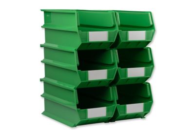 Triton Products 14-3/4 in. L x 8-1/4 in. W x 7 in. H Green Stacking, Hanging, Interlocking Polypropylene Bins, 6 CT