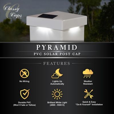 Image showing 6 th Classy Caps 5 in. x 5 in. Solar-Powered LED Pyramid Post Cap Light