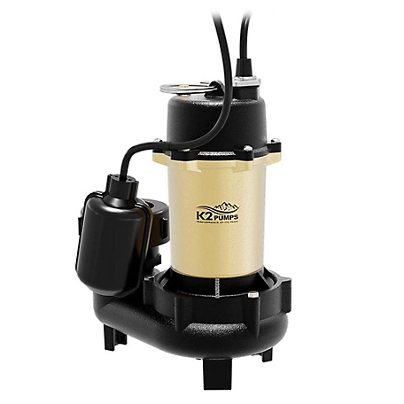 K2 Pumps 1/2 HP Cast Iron Effluent Pump with Piggyback Tethered Float Switch, SWF05001TPK