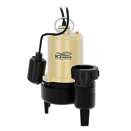 K2 Pumps 1/2 HP Cast Iron Sewage Pump with Piggyback Tethered Switch, SWW05001TPK
