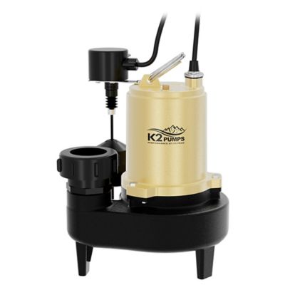 K2 Pumps 1/2 HP Cast Iron Sewage Pump with Piggyback Vertical Switch, SWW05001VPK
