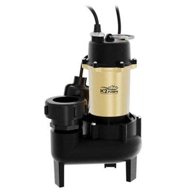 K2 Pumps 1/2 HP Cast Iron Sewage Pump with Piggyback Tethered Switch, SWW05002TPK