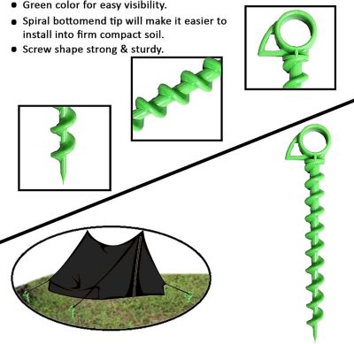 Image showing  Plastic Screw Beach Tent Pegs, 4 pk., GREENPLASTICSCREW4PACK