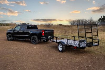 Image showing  6 ft. x 10 ft. Welded Tubular Steel Frame and Floor Landscape Trailer, 1,950 lb. Capacity, Black Powder Coated, Ramp