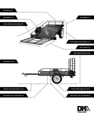 Image showing 9 th DK2 4 x 6ft. 3-in-1 Open Sided Galvanized Heavy Chore Utility Trailer, 1,295 lb. Capacity, DOT Rated Tires