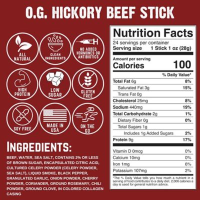 Image showing  O.G. Hickory Savory & Smoky 100% Beef Stick, 1 oz.