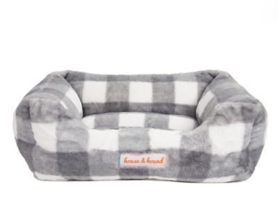 House & Hound Minky Snuggler Rectangular Bolster Pet Bed, Large, Gray/White
