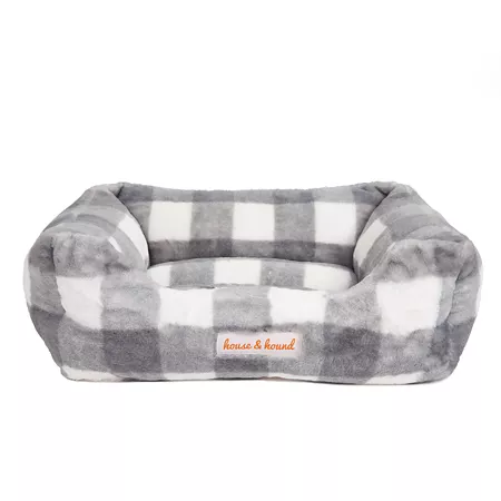 House & Hound Minky Snuggler Rectangular Pet Bolster Large Gray/White Bolster Dog Beds