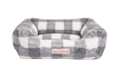 House & Hound Minky Snuggler Rectangular Bolster Pet Bed, Large, Gray/White