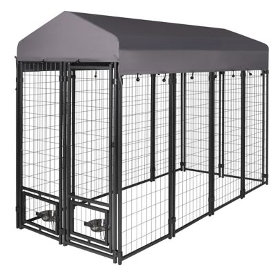 Image showing  8 ft. L x 4 ft. W x 6 ft. H Welded Wire Outdoor In-Ground Fence Dog Kennel with Rotating Feeding Door, Medium/Large