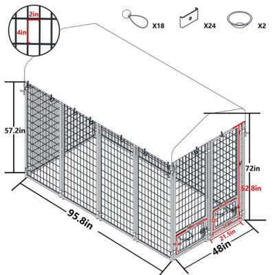 Image showing  8 ft. L x 4 ft. W x 6 ft. H Welded Wire Outdoor In-Ground Fence Dog Kennel with Rotating Feeding Door, Medium/Large