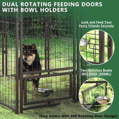 Image showing  8 ft. L x 4 ft. W x 6 ft. H Welded Wire Outdoor In-Ground Fence Dog Kennel with Rotating Feeding Door, Medium/Large