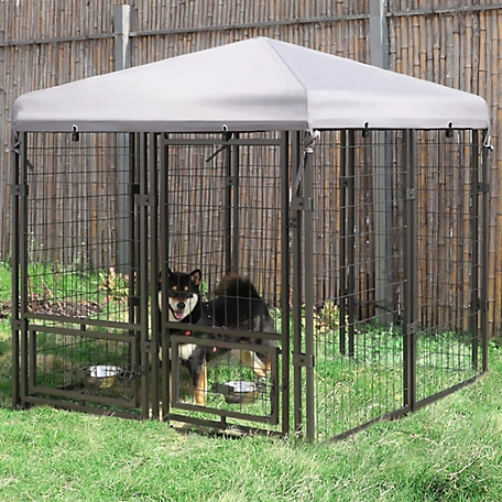 Veikous Outdoor Dog Kennel Fence with Rotating Feeding Door and Cover, 4.5 ft. x 4.5 ft.
