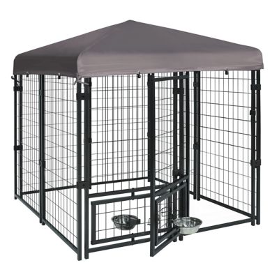 Image showing  4.5 ft. x 4.5 ft. Outdoor Dog Kennel Fence with Rotating Feeding Door and Cover