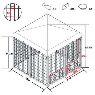 Image showing  4.5 ft. x 4.5 ft. Outdoor Dog Kennel Fence with Rotating Feeding Door and Cover