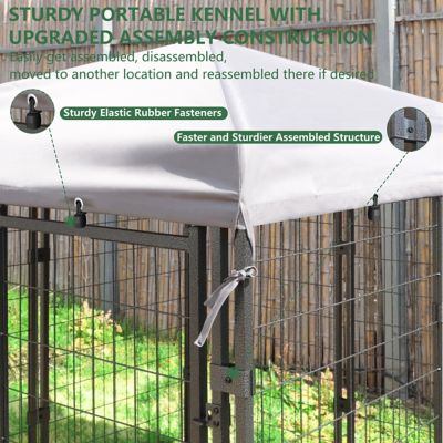 Image showing 7 th Veikous 4.5 ft. x 4.5 ft. Outdoor Dog Kennel Fence with Rotating Feeding Door and Cover