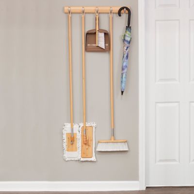 Image showing  Bamboo 5-Hook Broom and Mop Holder