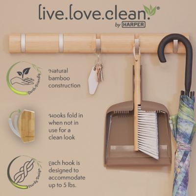 Image showing 8 th Harper Bamboo 5-Hook Broom and Mop Holder