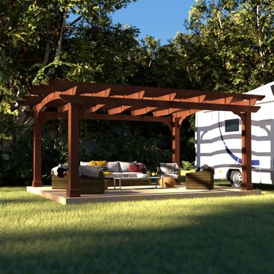 Veikous Outdoor Wooden Pergola for Patio with Arched Roof and Ground Stakes