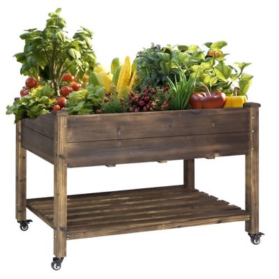 Veikous Cedar Raised Garden Bed with Lockable Wheels and Liner, 47 in. x 23 in. x 33 in.