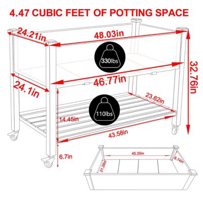 Image showing  Cedar Raised Garden Bed with Lockable Wheels and Liner, 47 x 23 x 33in.