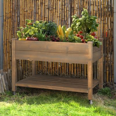 Image showing  Cedar Raised Garden Bed with Lockable Wheels and Liner, 47 x 23 x 33in.