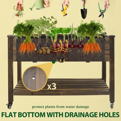 Image showing 6 th Veikous Cedar Raised Garden Bed with Lockable Wheels and Liner, 47 x 23 x 33in.