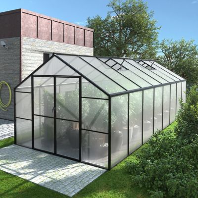 Veikous 8 ft. W x 16 ft. D Polycarbonate Greenhouse For Outdoors, Green House Kit with Adjustable Roof Vent, Gray