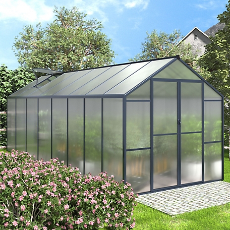 Veikous 8 ft. W x 16 ft. D Polycarbonate Greenhouse For Outdoors, Green House Kit with Adjustable Roof Vent, Gray