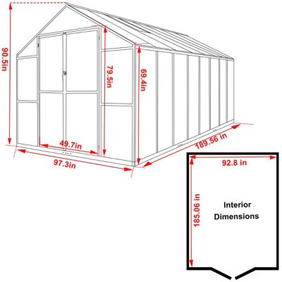 Image showing  16 D x 8 ft. W Gray Polycarbonate Greenhouse Kit with Adjustable Roof Vent