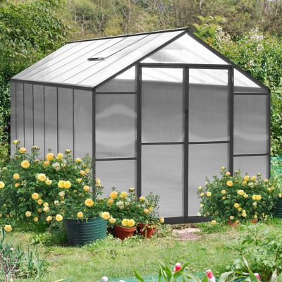 Veikous 8 ft. x 14 ft. Walk-In Garden Greenhouse with Adjustable Roof Vent, Gray