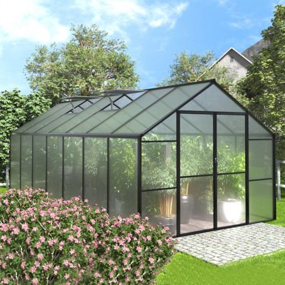 Veikous 8 ft. L x 14 ft. W Gray Walk-In Garden Greenhouse with Adjustable Roof Vent