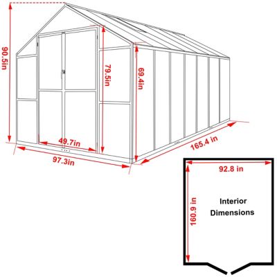Image showing  8 ft. L x 14 ft. W Gray Walk-In Garden Greenhouse with Adjustable Roof Vent