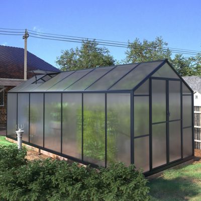 Image showing 8 th Veikous 8 ft. L x 14 ft. W Gray Walk-In Garden Greenhouse with Adjustable Roof Vent
