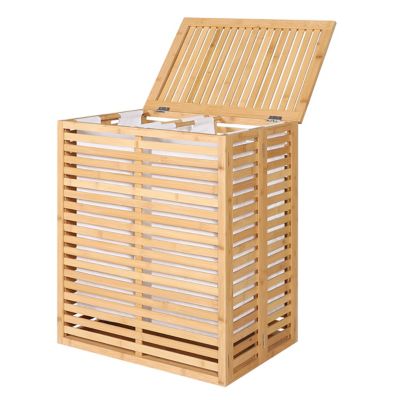 Veikous Bamboo Laundry Hamper with Lid and 2 Removable Liner Bags