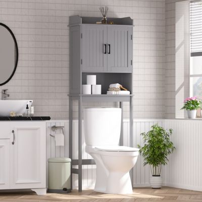 Veikous 7.1 x 21.7 x 66.9in. Wooden Over-the-Toilet Bathroom Storage Cabinet Organizer with Doors, Gray