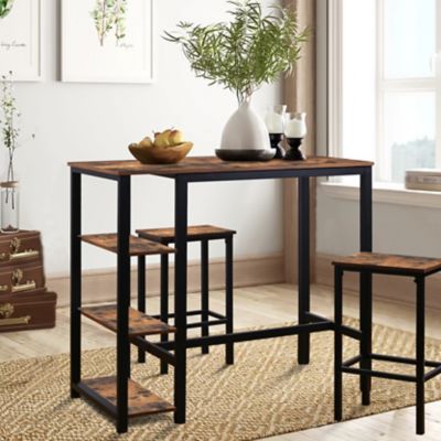 Veikous 3 pc. Industrial Brown Bar Table Set with Bar Stools