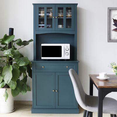 Veikous 72 in. H Blue Kitchen Pantry Hutch Cabinet Storage with Buffet Cupboard, Microwave Stand and Adjustable Shelves
